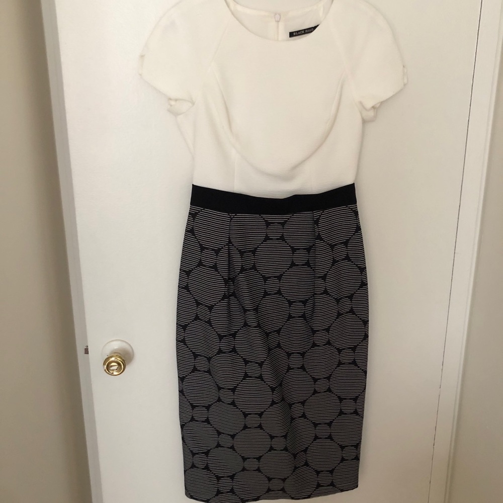 Black halo short sleeve midi knee dress